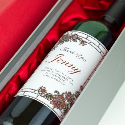 (image for) Stained Glass Roses Personalised Wedding Labelled Wine