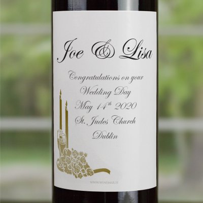 (image for) Gold Candlelight Rose Personalised Wedding Labelled Wine