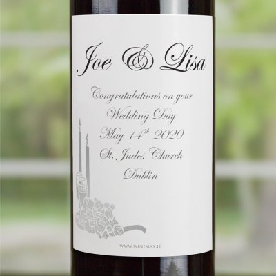 (image for) Silver Candlelight Rose Personalised Wedding Labelled Wine