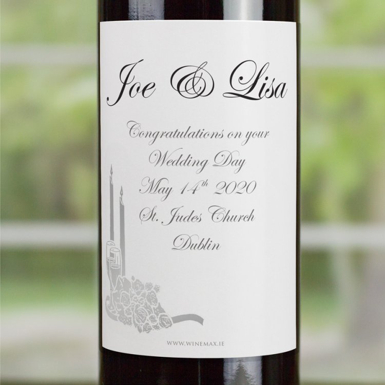 (image for) Silver Candlelight Rose Personalised Wedding Labelled Wine - Click Image to Close