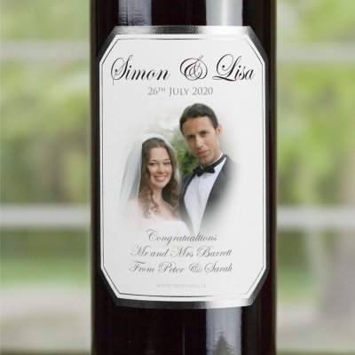 (image for) Silver Bevel Personalised Wedding Wine Gift