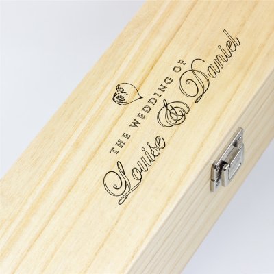 (image for) Gold Heart Personalised Wedding Champagne & Engraved Wooden Box