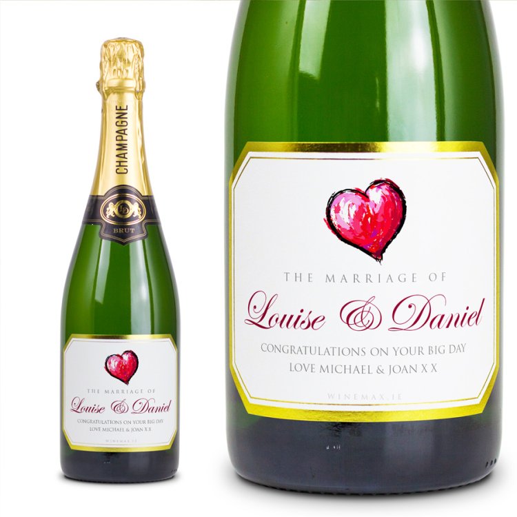 (image for) Gold Heart Personalised Wedding Champagne - Click Image to Close