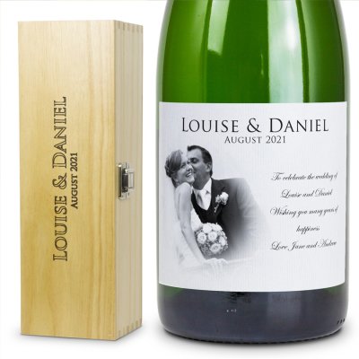 (image for) Personalised Wedding Champagne & Engraved Wooden Box