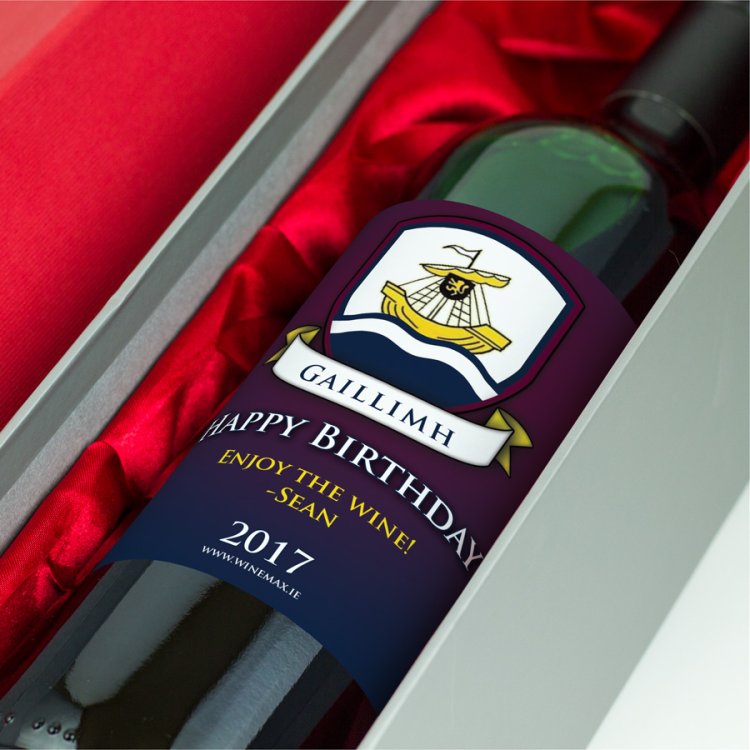 (image for) Galway GAA Crest Birthday Gift Personalised Wine - Click Image to Close