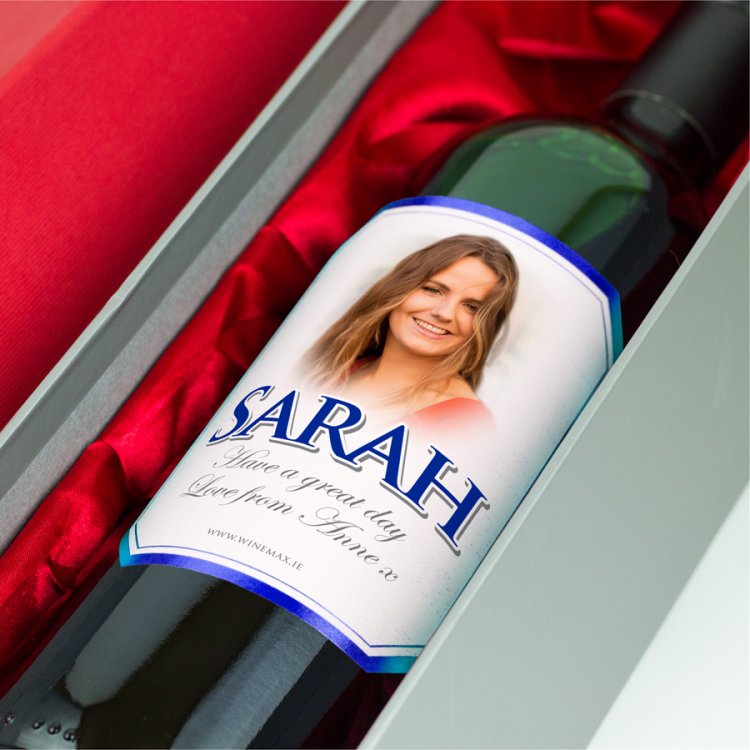 (image for) Blue Bevel Personalised Gift Labelled Wine - Click Image to Close