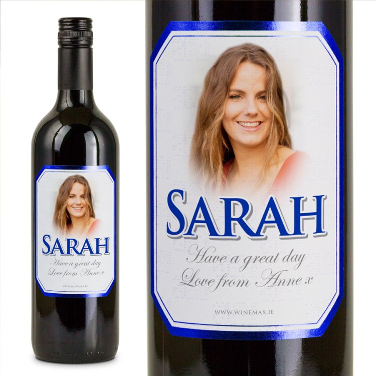 (image for) Blue Bevel Personalised Gift Labelled Wine - Click Image to Close