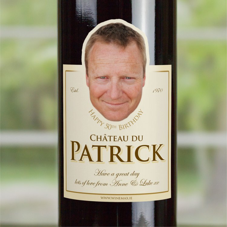 (image for) 50th Birthday Gift BIG FACE Personalised Wine - Click Image to Close