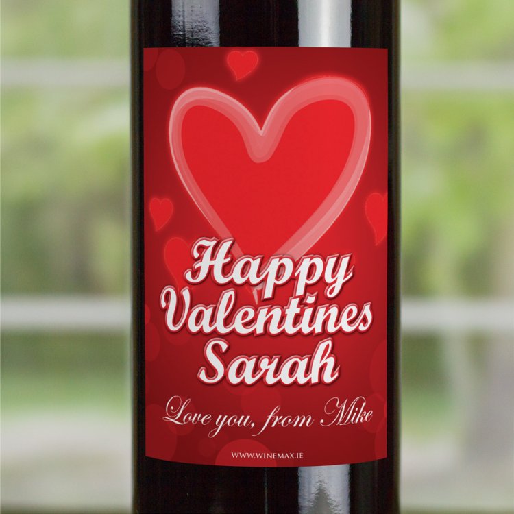 (image for) Red Burst Unique Personalised Valentines Wine Gift - Click Image to Close