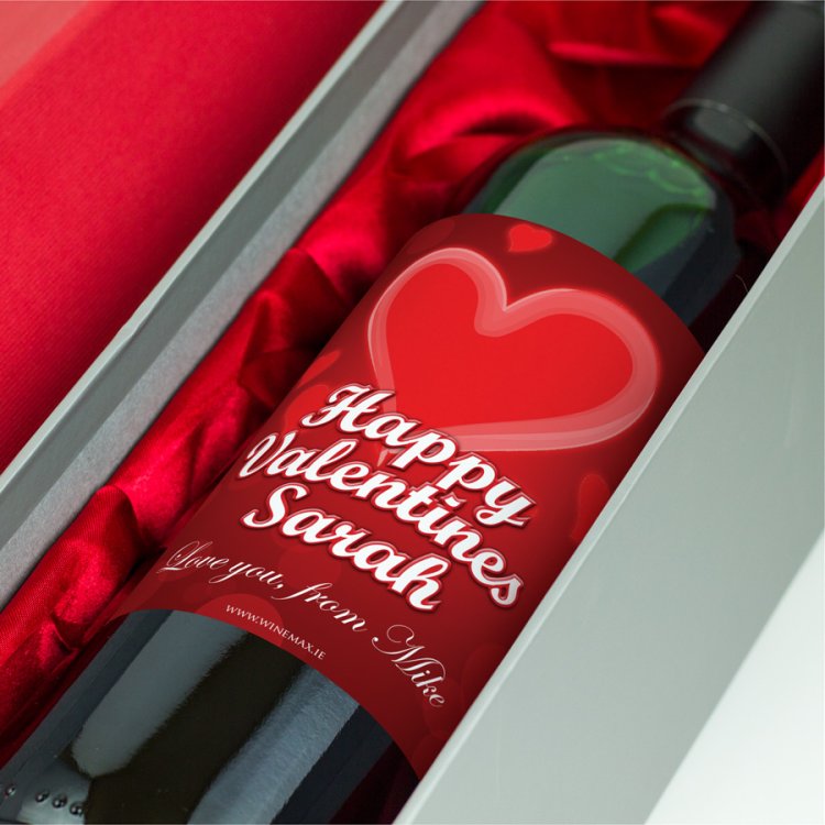 (image for) Red Burst Unique Personalised Valentines Wine Gift - Click Image to Close