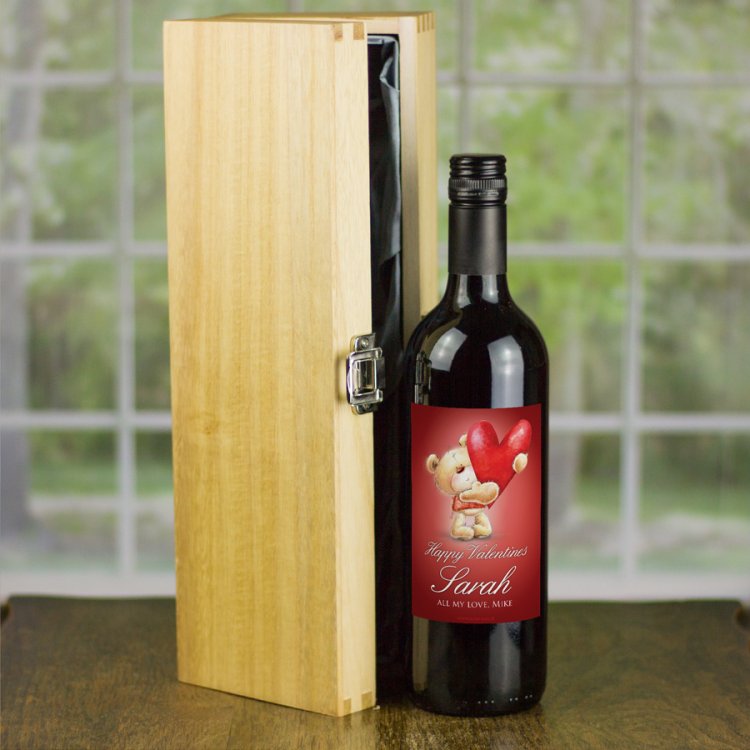 (image for) Valentines Love Bear Personalised Wine Gift - Click Image to Close