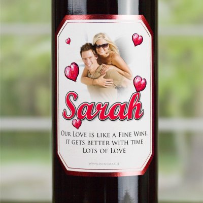 (image for) Valentines Red Heart Personalised Wine Gift