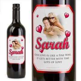 (image for) Valentines Red Heart Personalised Wine Gift
