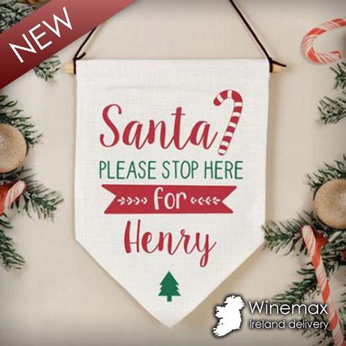 Santa stop here hanging banner with name