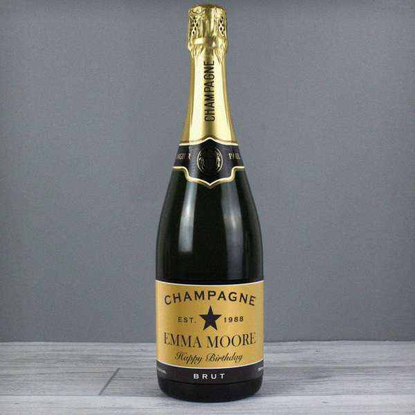 (image for) Personalised Black and Gold Label Bottle of Champagne - Click Image to Close