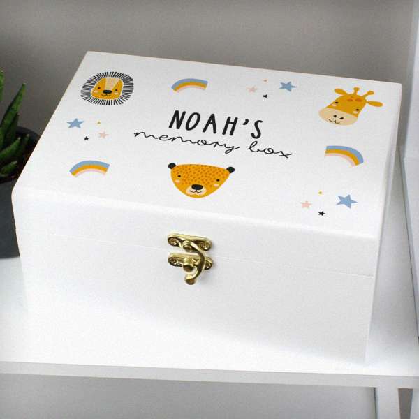 Modal Additional Images for Personalised Safari Animals White Wooden Keepsake Box