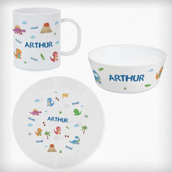 (image for) Personalised Dinosaur Plastic Breakfast Set - Click Image to Close