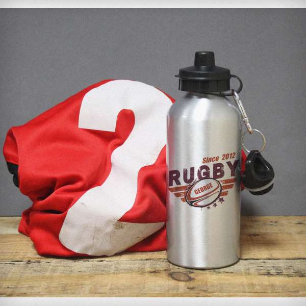 (image for) Personalised Rugby Silver Drinks Bottle - Click Image to Close