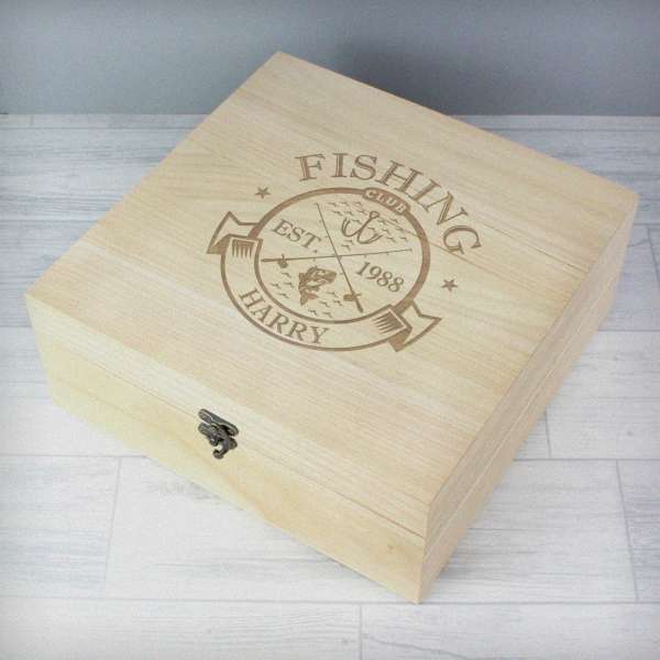 (image for) Personalised Fishing Club Wooden Keepsake Box - Click Image to Close