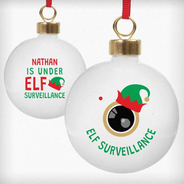 (image for) Personalised Elf Surveillance Bauble - Click Image to Close