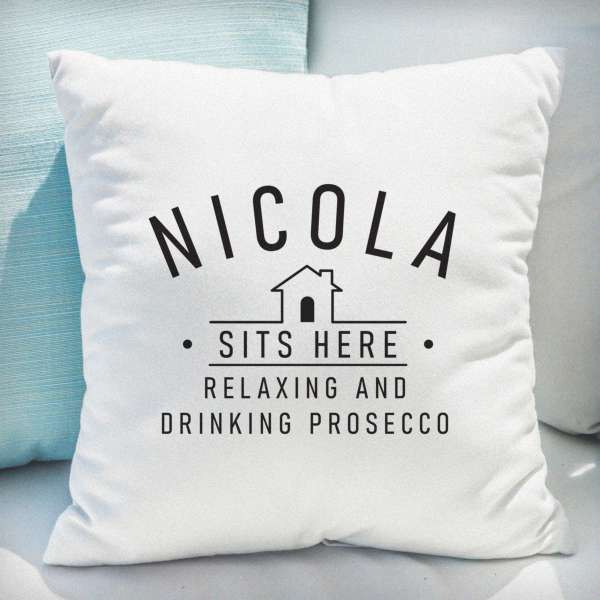 (image for) Personalised ...Sits Here Cushion - Click Image to Close