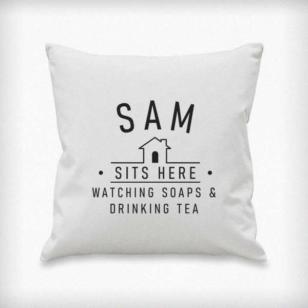 (image for) Personalised ...Sits Here Cushion - Click Image to Close