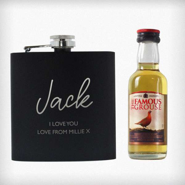 Modal Additional Images for Personalised Free Text Hipflask and Whisky Miniature Set