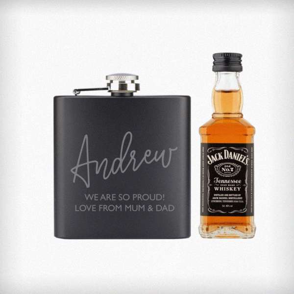Modal Additional Images for Personalised Free Text Hipflask and Whiskey Miniature Set