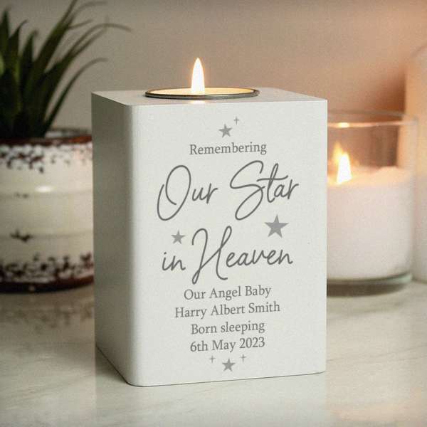 Modal Additional Images for Personalised Our Star In Heaven White Wooden Tea light Holder