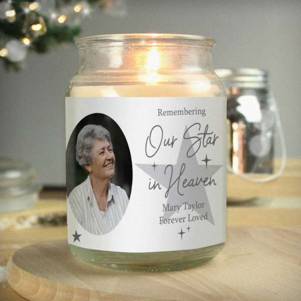 (image for) Personalised Star In Heaven Photo Upload Large Scented Jar Candle - Click Image to Close