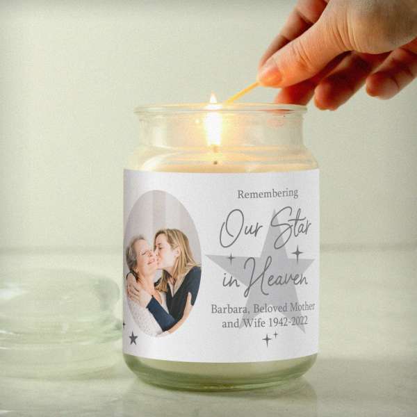 (image for) Personalised Star In Heaven Photo Upload Large Scented Jar Candle - Click Image to Close