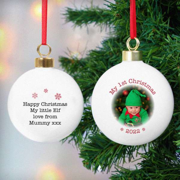 (image for) Personalised 1st Christmas Photo Upload Bauble - Click Image to Close