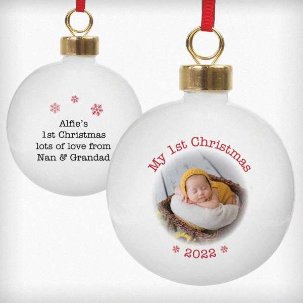 (image for) Personalised 1st Christmas Photo Upload Bauble - Click Image to Close