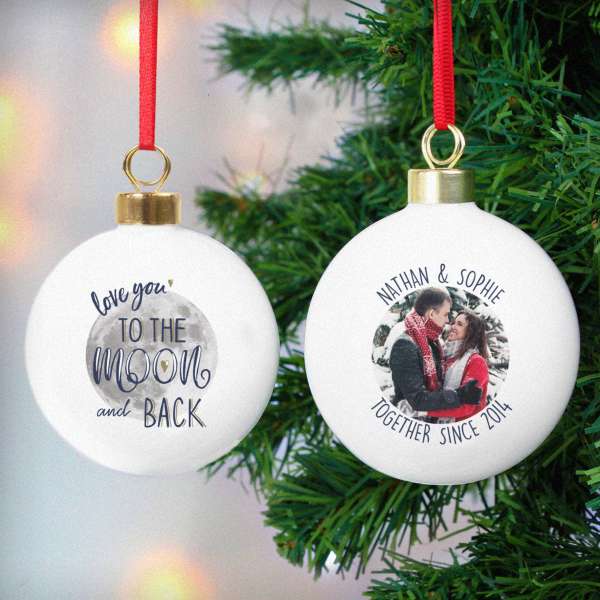 (image for) Personalised Moon & Back Photo Upload Bauble - Click Image to Close