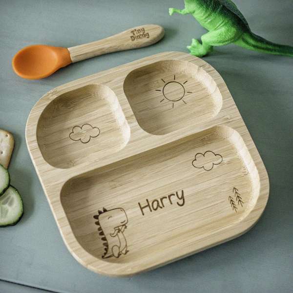 (image for) Personalised Dinosaur Bamboo Suction Plate & Spoon - Click Image to Close
