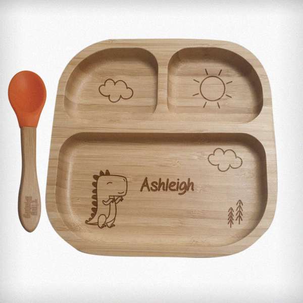 (image for) Personalised Dinosaur Bamboo Suction Plate & Spoon - Click Image to Close
