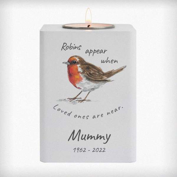 Modal Additional Images for Personalised Robins Appear White Wooden Tea light Holder