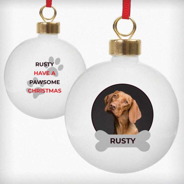 (image for) Personalised Pawsome Photo Upload Bauble - Click Image to Close