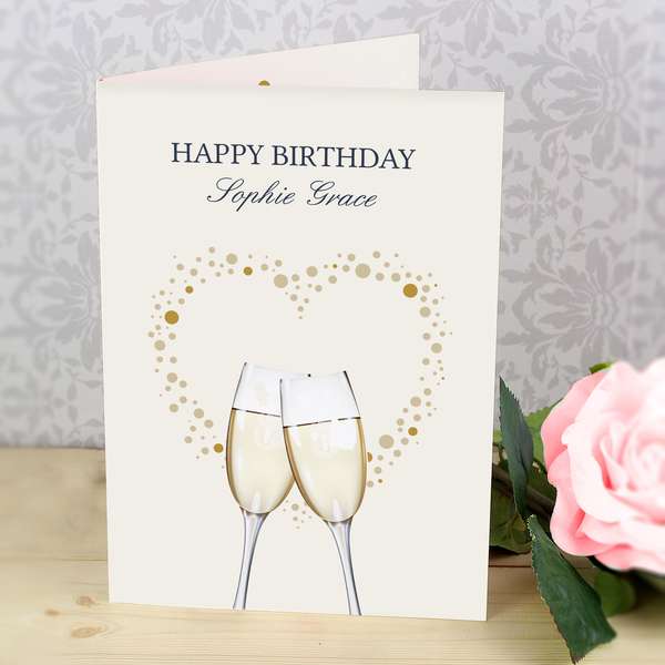 (image for) Personalised Gold Champagne Flutes Card - Click Image to Close