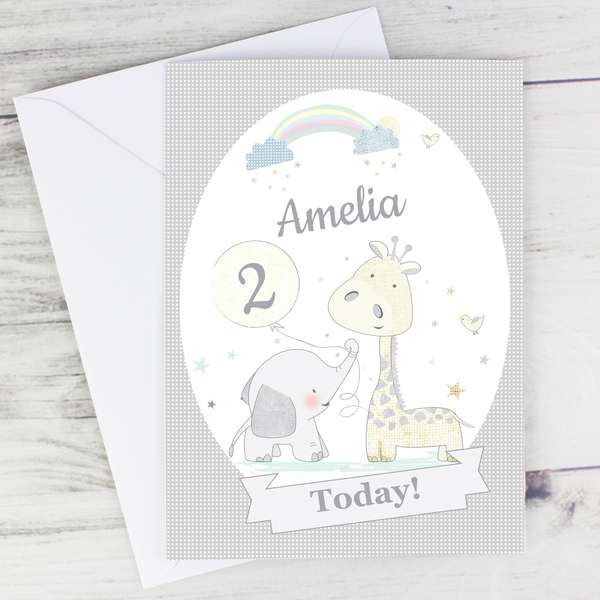 (image for) Personalised Hessian Giraffe & Elephant Card