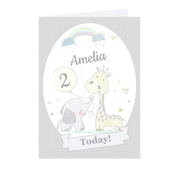 (image for) Personalised Hessian Giraffe & Elephant Card - Click Image to Close