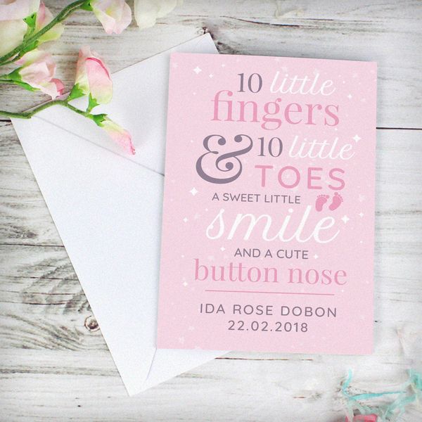 (image for) Personalised '10 Little Fingers' Pink Baby Card - Click Image to Close