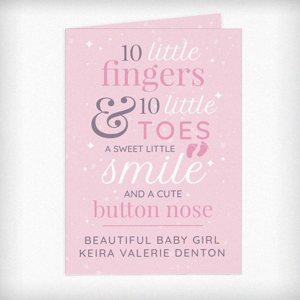 (image for) Personalised '10 Little Fingers' Pink Baby Card - Click Image to Close