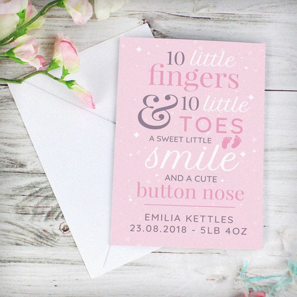 Modal Additional Images for Personalised '10 Little Fingers' Pink Baby Card