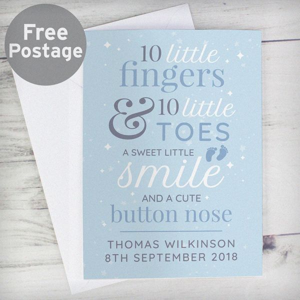 (image for) Personalised '10 Little Fingers' Blue Baby Card - Click Image to Close