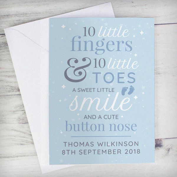 (image for) Personalised '10 Little Fingers' Blue Baby Card - Click Image to Close