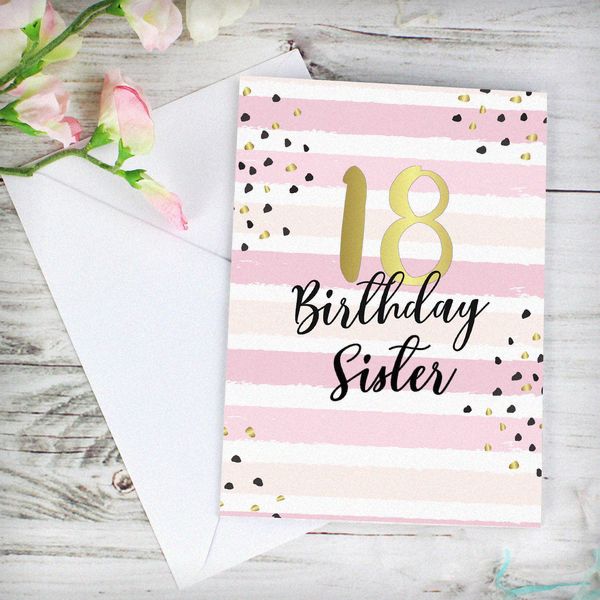 (image for) Personalised Gold and Pink Stripe Birthday Card - Click Image to Close