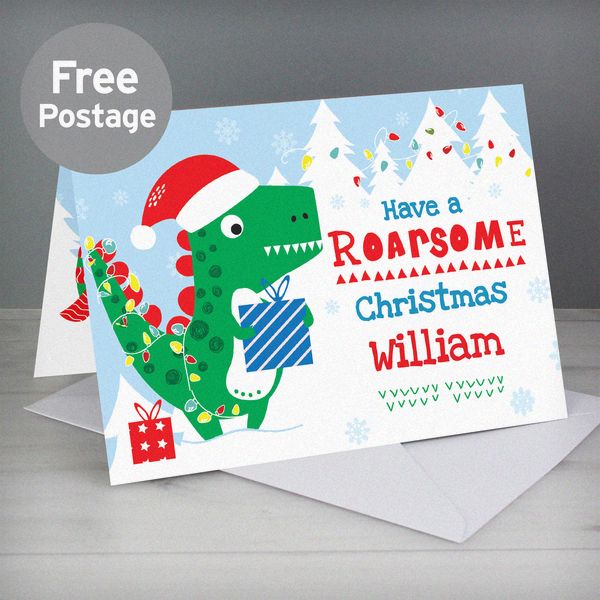 (image for) Personalised Dinosaur 'Have a Roarsome Christmas' Card - Click Image to Close
