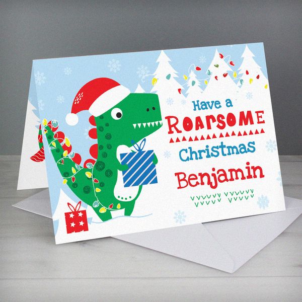 Modal Additional Images for Personalised Dinosaur 'Have a Roarsome Christmas' Card