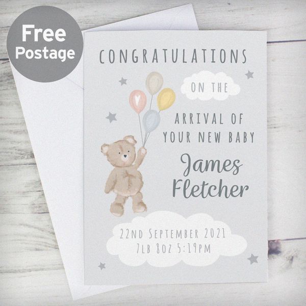 (image for) Personalised Teddy & Balloons Card - Click Image to Close